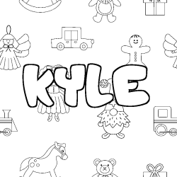 Coloriage pr&eacute;nom KYLE - d&eacute;cor Jouets