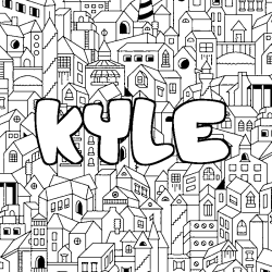 Coloriage prénom KYLE - décor Ville