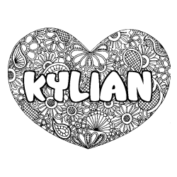 Coloriage pr&eacute;nom KYLIAN - d&eacute;cor Mandala coeur