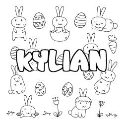 Coloriage pr&eacute;nom KYLIAN - d&eacute;cor Paques