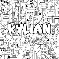 Coloriage pr&eacute;nom KYLIAN - d&eacute;cor Ville