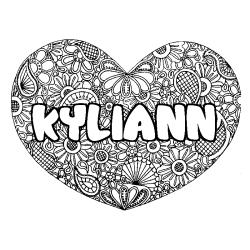 Coloriage pr&eacute;nom KYLIANN - d&eacute;cor Mandala coeur