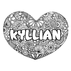 Coloriage prénom KYLLIAN - décor Mandala coeur