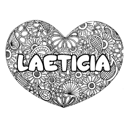 Coloriage prénom LAETICIA - décor Mandala coeur