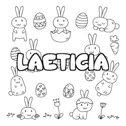 Coloriage pr&eacute;nom LAETICIA - d&eacute;cor Paques