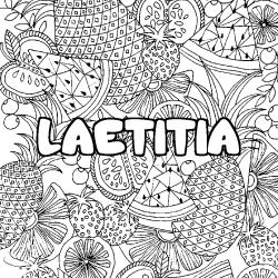 Coloriage prénom LAETITIA - décor Mandala fruits