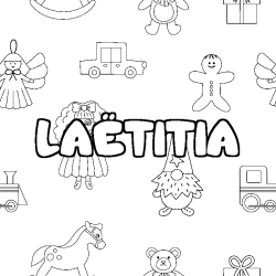 Coloriage pr&eacute;nom LA&Euml;TITIA - d&eacute;cor Jouets