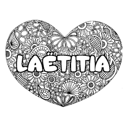 Coloriage prénom LAËTITIA - décor Mandala coeur
