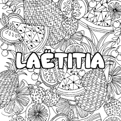 Coloriage prénom LAËTITIA - décor Mandala fruits