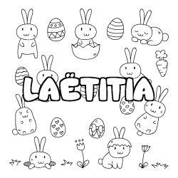 Coloriage pr&eacute;nom LA&Euml;TITIA - d&eacute;cor Paques