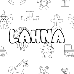 Coloriage prénom LAHNA - décor Jouets