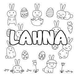 Coloriage pr&eacute;nom LAHNA - d&eacute;cor Paques