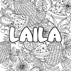 Coloriage prénom LAILA - décor Mandala fruits