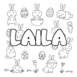 Coloriage pr&eacute;nom LAILA - d&eacute;cor Paques