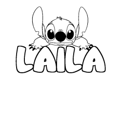 Coloriage prénom LAILA - décor Stitch