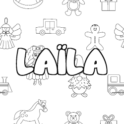 Coloriage pr&eacute;nom LA&Iuml;LA - d&eacute;cor Jouets