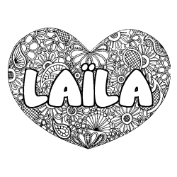 Coloriage pr&eacute;nom LA&Iuml;LA - d&eacute;cor Mandala coeur