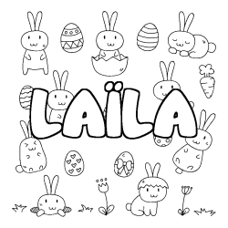 Coloriage pr&eacute;nom LA&Iuml;LA - d&eacute;cor Paques