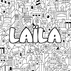 Coloriage pr&eacute;nom LA&Iuml;LA - d&eacute;cor Ville