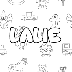 Coloriage prénom LALIE - décor Jouets