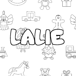 Coloriage pr&eacute;nom LALIE - d&eacute;cor Jouets