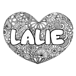 Coloriage prénom LALIE - décor Mandala coeur