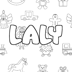 Coloriage pr&eacute;nom LALY - d&eacute;cor Jouets