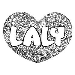 Coloriage pr&eacute;nom LALY - d&eacute;cor Mandala coeur