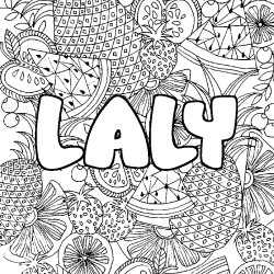 Coloriage pr&eacute;nom LALY - d&eacute;cor Mandala fruits