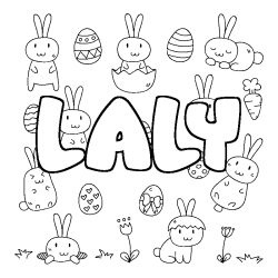 Coloriage pr&eacute;nom LALY - d&eacute;cor Paques