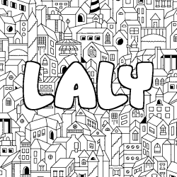 Coloriage pr&eacute;nom LALY - d&eacute;cor Ville