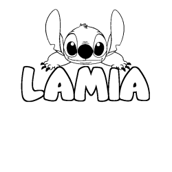 Coloriage prénom LAMIA - décor Stitch