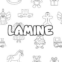 Coloriage prénom LAMINE - décor Jouets