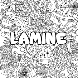 Coloriage prénom LAMINE - décor Mandala fruits