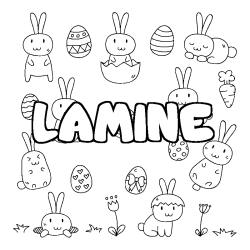 Coloriage prénom LAMINE - décor Paques
