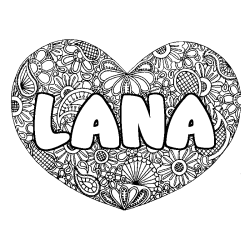 Coloriage prénom LANA - décor Mandala coeur
