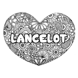 Coloriage pr&eacute;nom LANCELOT - d&eacute;cor Mandala coeur