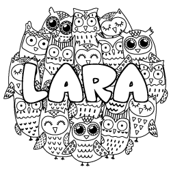 Coloriage prénom LARA - décor Chouettes