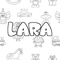 Coloriage prénom LARA - décor Jouets