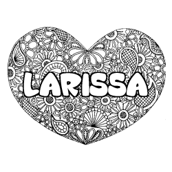 Coloriage pr&eacute;nom LARISSA - d&eacute;cor Mandala coeur