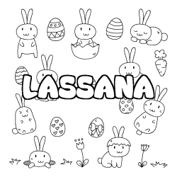 Coloriage prénom LASSANA - décor Paques