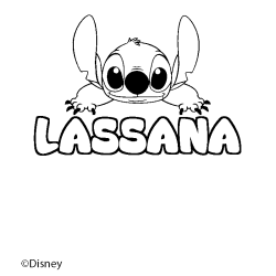Coloriage pr&eacute;nom LASSANA - d&eacute;cor Stitch