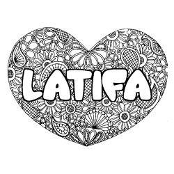 Coloriage pr&eacute;nom LATIFA - d&eacute;cor Mandala coeur