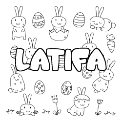 Coloriage pr&eacute;nom LATIFA - d&eacute;cor Paques