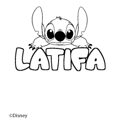 Coloriage pr&eacute;nom LATIFA - d&eacute;cor Stitch