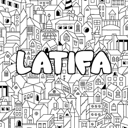 Coloriage pr&eacute;nom LATIFA - d&eacute;cor Ville