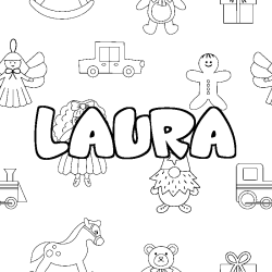 Coloriage prénom LAURA - décor Jouets