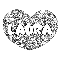 Coloriage prénom LAURA - décor Mandala coeur