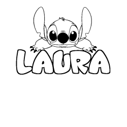 Coloriage prénom LAURA - décor Stitch