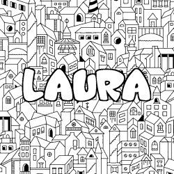 Coloriage prénom LAURA - décor Ville